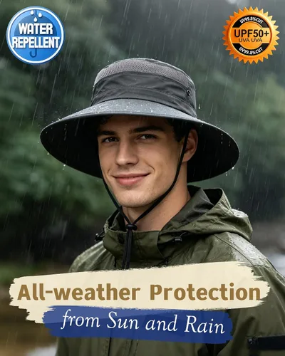 Miniatura 4 de Paquete de 3 sombreros Boonie para hombre, protección UV, sombrero de pesca al aire libre para senderismo, safari y jardinería