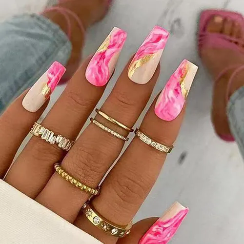 Miniatura 10 de Uñas postizas a presión tipo ataúd súper largas, 24 uñas postizas reutilizables de cobertura completa con pestañas adhesivas, uñas postizas