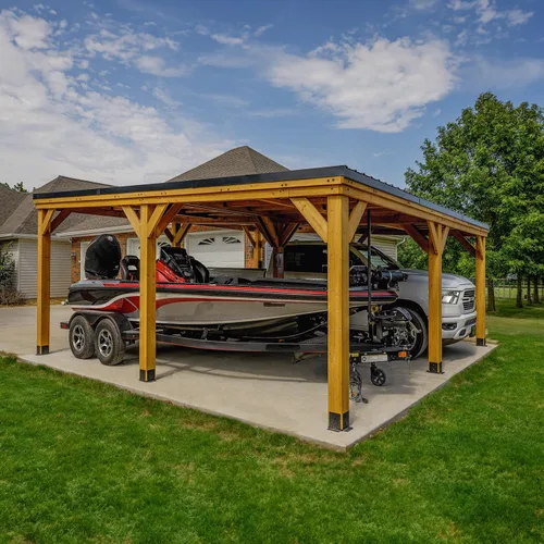 Miniatura 10 de Backyard Discovery Kingsport Garaje de madera de cedro para exteriores de 20 x 12 pies con techo inclinado de acero galvanizado resistente, soporte