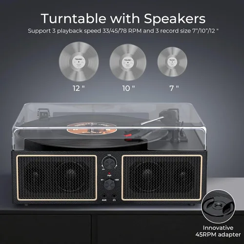 Miniatura 3 de Tocadiscos de vinilo Bluetooth, reproductor LP de 3 velocidades con altavoces, reproductor de discos retro para discos de vinilo, salida RCA AUX