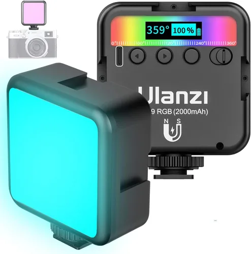 VIJIM Ulanzi VL49 RGB - Luz de video con 3 zapata fría, mini cámara LED recargable de 360 grados a todo color, portátil, iluminación de fotografía,