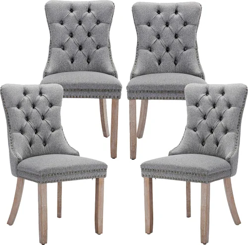Miniatura 103 de LKTART Juego de 2 sillas de comedor de terciopelo, sillas de comedor copetudas con ribete de anillo de clavo, silla de comedor tapizada con patas