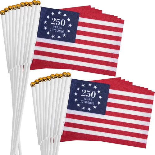 20 banderas patrióticas pequeñas de mano 1776-2026 de 6 x 4 pulgadas, banderas patrióticas de mano pequeñas de mano de 6 x 4 pulgadas, mini banderas
