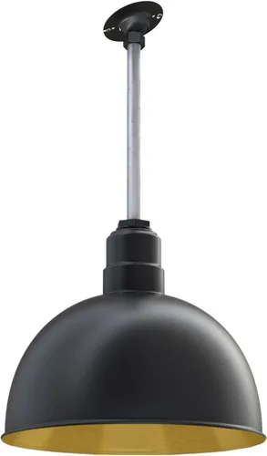 Miniatura 25 de Steel Lighting Co. Colgante de cuenco rosa Lámpara montada en el techo Cúpula de 15 pulgadas vástago de 12 pulgadas Estilo granero de acero