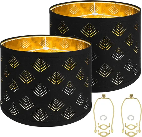 Juego de 2 pantallas de lámpara de tambor con diseño de hojas, 13 pulgadas superior x 13 pulgadas inferior x 10 pulgadas de alto (araña) modernas
