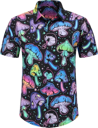 Miniatura 3 de PATSINFOS ropa de festival para hombre, trajes de festival para hombres, trajes rave para hombres, camisa hawaiana de hongos para hombres, 01