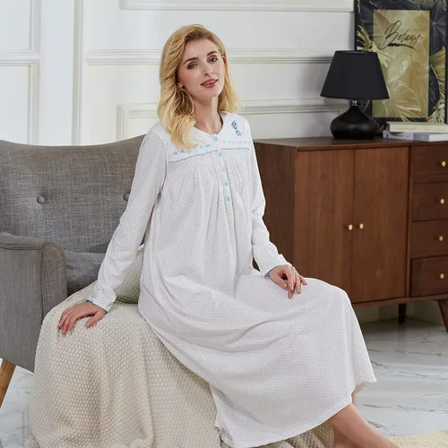 Miniatura 4 de Keyocean - Camisón para mujer, 100% algodón, suave, cálido, cómodo, ropa de dormir y descanso para otoño e invierno