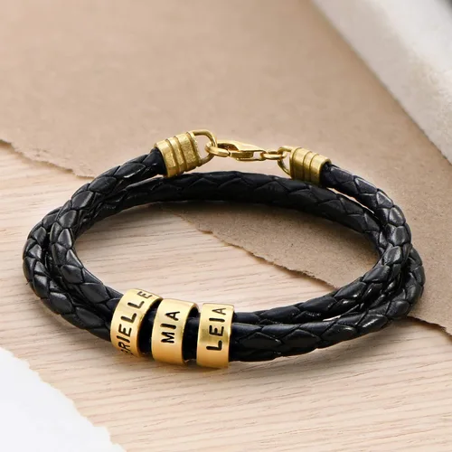 Miniatura 3 de Cuentas individuales grabadas personalizadas hechas a mano para hombres de cuero/cera de algodón pulsera en plata de ley 925 - Kit de cuentas