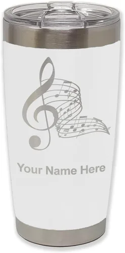Miniatura 29 de LaserGram Vaso aislado al vacío de 20 onzas, notas musicales, grabado personalizado incluido (negro)