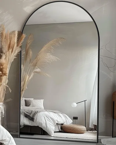 Antok Espejo de longitud completa, espejo de piso de gran tamaño de 44 x 72 pulgadas con soporte para dormitorio, sala de estar, guardarropa, negro,