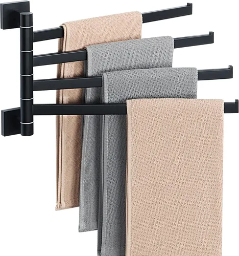 Miniatura 11 de Alise Toallero giratorio, plegable de 6 brazos, toallero de mano para baño, estantes de secado de montaje en pared para lavandería, soporte de Negro