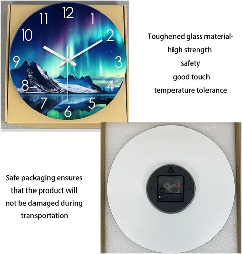 Miniatura 8 de XNM Relojes de Pared de Cristal Verde Azulado Operados con Batería 12 Pulgadas Aurora Relojes de Pared Modernos para Decoración de Sala de Estar