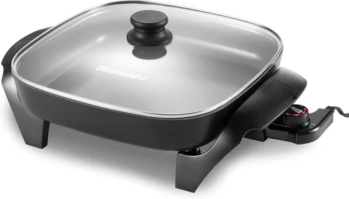 Miniatura 9 de Elite Gourmet EG808 - Sartén eléctrica antiadherente de 8 x 8 pulgadas, apta para lavavajillas con tapa ventilada de vidrio templado, calentamiento