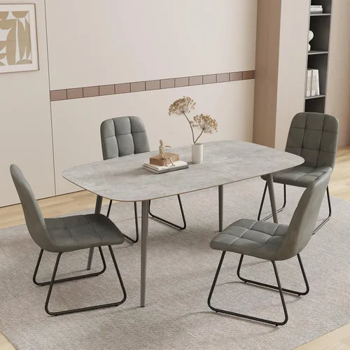 Miniatura 50 de HIPIHOM Mesa de comedor moderna de granja de 47.2 pulgadas, mesa de comedor rectangular de madera con patas de metal para 4 personas para comedor