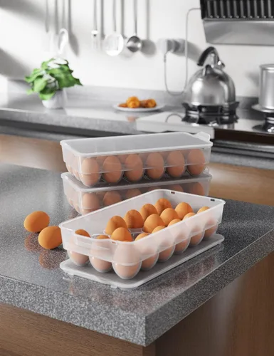 Miniatura 7 de Soporte para huevos cubierto transparente, paquete de 3, almacenamiento de huevos de plástico para refrigerador, contenedor de bandeja de huevos