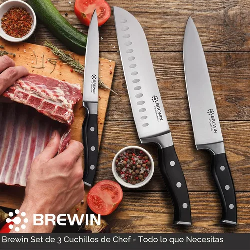 Miniatura 2 de Brewin Cuchillos de cocina profesionales, juego de cuchillos de chef de 3 piezas, cuchillos afilados para cocina, acero inoxidable de alto carbono