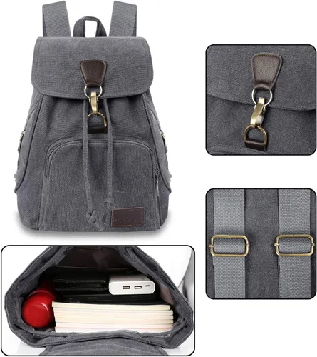 Miniatura 10 de Mochilas de lona a la moda, bolso casual para compras al aire libre, mochila deportiva, senderismo, viajes, bolsa multiusos, Café, Mochilas