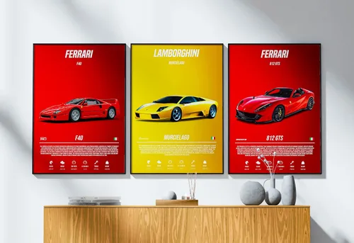 Miniatura 7 de 9 pósteres de súper autos para habitación de niños, decoración de pared de autos deportivos, arte de pared de autos de carreras para hombres
