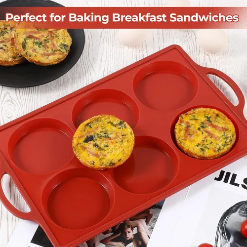 Miniatura 7 de CAKETIME Molde de silicona jumbo con marco de metal, molde redondo antiadherente de 4 pulgadas para hornear huevos para horno, magdalenas inglesas