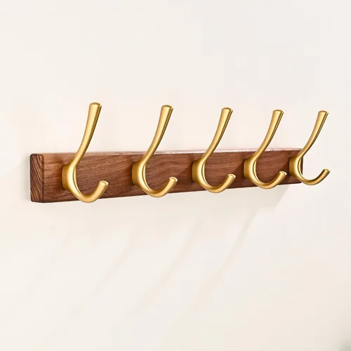 Miniatura 14 de Perchero de pared pequeño de madera de nogal de 17.3 pulgadas con 4 ganchos, colgador de chaquetas de madera resistente montado en puerta