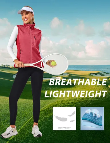 Miniatura 4 de Little Donkey Andy Chaleco Softshell ligero a prueba de viento para mujer, para golf, tenis, correr, ciclismo