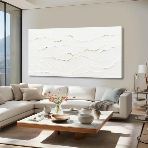 Miniatura 3 de WINKAILIN Pintura blanca, ilustraciones decorativas simples de 29 x 58 pulgadas, arte abstracto de pared para sala de estar, decoración moderna
