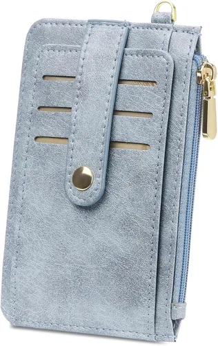 Miniatura 15 de SENDEFN Cartera delgada de piel con bloqueo RFID para tarjetas de crédito con bolsillo con cremallera