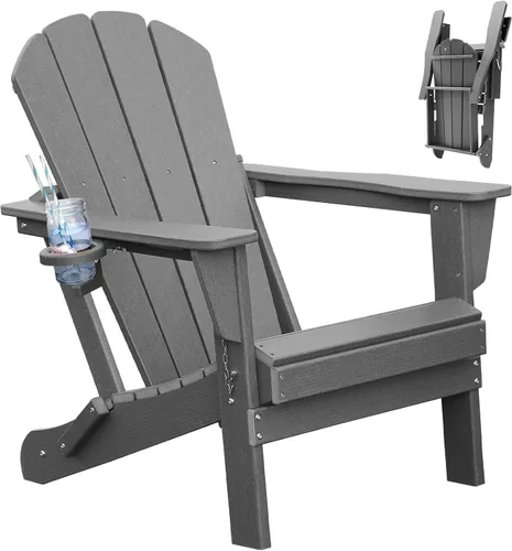 Miniatura 19 de Juego de 2 sillas Adirondack plegables de madera, sillas de madera para jardín al aire libre, silla de patio de madera de cedro maciza para jardín
