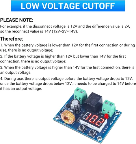 Miniatura 6 de ICSTATION - 2 protectores digitales de bajo voltaje, interruptor de desconexión de corte de bajo voltaje de 12-36 V 20 A, módulo de protección