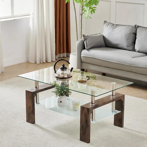 Miniatura 14 de Btrpily Mesa de centro rectangular para sala de estar, mesa de té adecuada para sala de espera, mesa auxiliar moderna con patas de madera, mesa