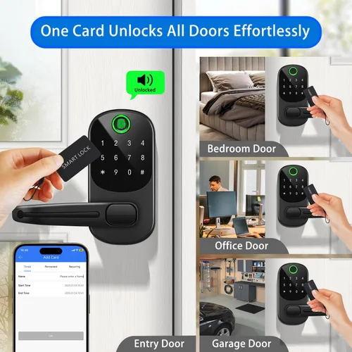Miniatura 3 de Cerradura inteligente con asa, cerradura de puerta de entrada sin llave de huellas dactilares, control de aplicación, cerrojo de teclado con bloqueo