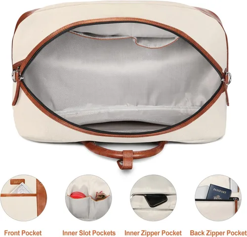 Miniatura 5 de IBFUN Bolsas de fin de semana para mujer, bolsa grande de lona para viaje, bolsa de viaje con compartimento para zapatos, 21 pulgadas, juego de 3
