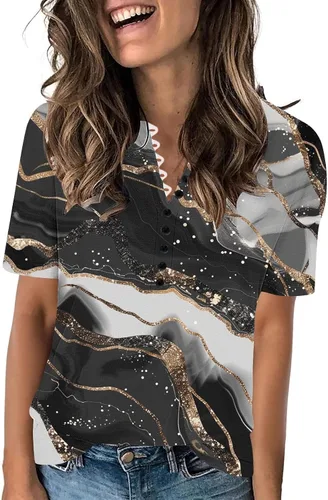 Miniatura 164 de Summer Shirts for Women 2025 Plus Size Short Sleeve Henley Tops Marble Floral Loose Tshirt Tee Casual Dressy Tunics