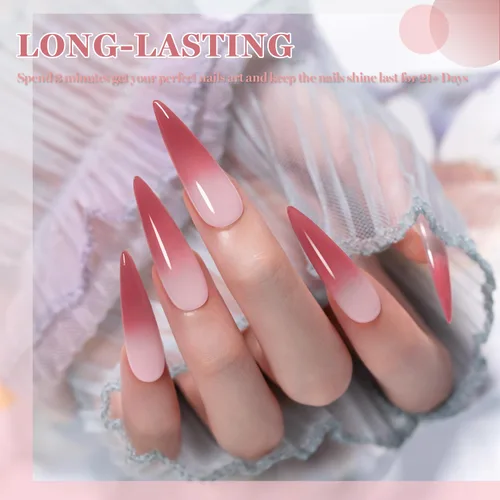 Miniatura 3 de RARJSM Esmalte de uñas en gel que cambia de color Nude Translucido Rosa a Rojo Berry, cambio de temperatura de estado de ánimo térmico, degradado