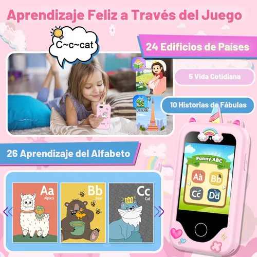 Miniatura 4 de Teléfono inteligente para niños para niñas, juguetes, regalos para niños de 3 a 10 años, Navidad, cumpleaños, juguetes para niños, pantalla táctil