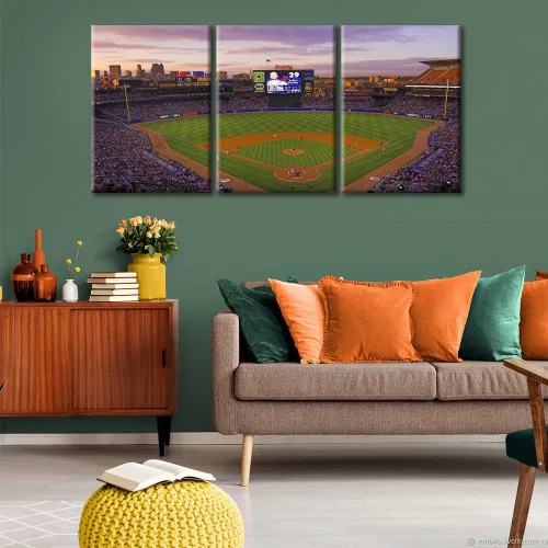 Miniatura 4 de TUMOVO American Major Baseball - Lienzo decorativo para pared, diseño de estadio de los Bravos, 3 piezas, arte de pared de Filadelfia, cuadros