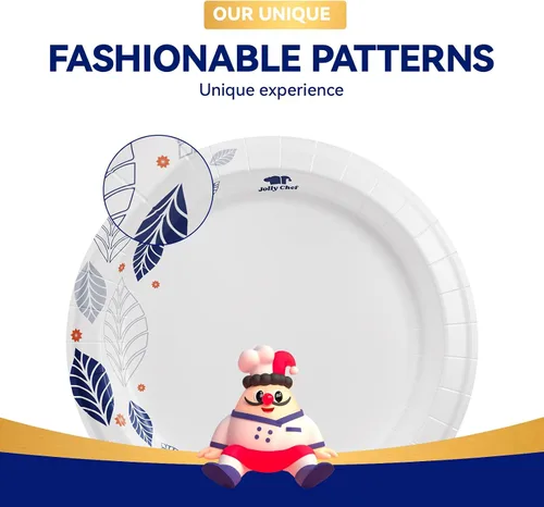 Miniatura 4 de JOLLY CHEF 280 platos de papel de 8 pulgadas, a prueba de remojo, a prueba de cortes, platos de papel desechables impresos de hojas resistentes