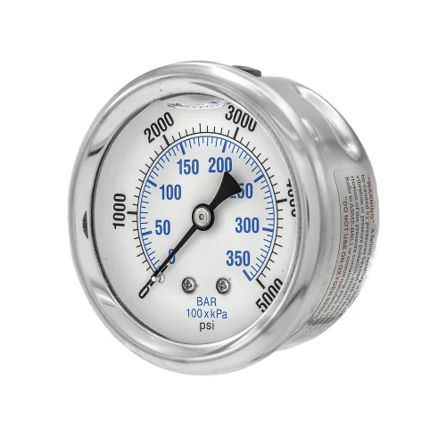 PIC Gauges PRO-202L-254R Medidor de presión industrial relleno de glicerina con carcasa SS, internos de latón, lente de plástico, esfera de 2.5
