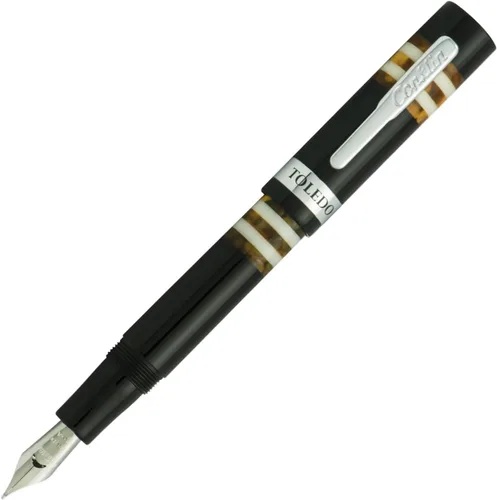 Miniatura 17 de Conklin Toledo - Pluma estilográfica en negro con segmentos de anillo naranja y blanco, punta de punta, instrumento de escritura premium con diseño