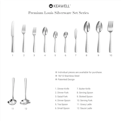 Miniatura 7 de KEAWELL Tenedor Louis de alta calidad de 4 piezas, acero inoxidable 18/10, juego de 4, tenedores finos con borde cuadrado, apto para lavavajillas