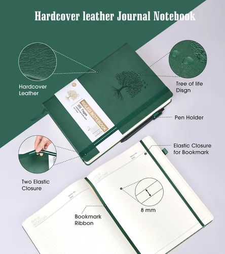 Miniatura 4 de Cuaderno con Líneas - 365 Páginas A5 Cuadernos Gruesos para Escribir Cuaderno Rayado, Diario de Cuero de Tapa Dura para Mujeres Hombres Cuaderno
