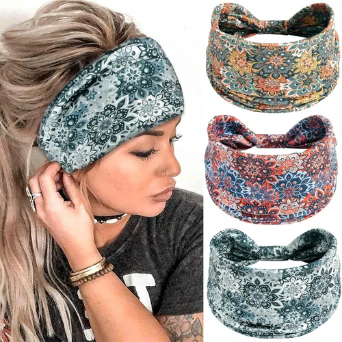 Miniatura 16 de Diademas bohemias para mujer, bandas suaves para el cabello, anudadas, elásticas, antideslizantes, bandeau, bandeau, yoga, correr, entrenamiento