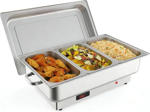 Miniatura 12 de GarveeHome Juego de bufé eléctrico de acero inoxidable con 1 sartén y tapa de 9 cuartos de galón, control de temperatura de 400 W, 86-200 °F