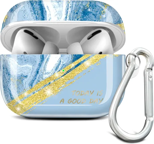 Miniatura 11 de Compatible con AirPods Pro 2019 / Airpods Pro de 2ª generación, diseño de mármol dorado brillante con purpurina, lindo protector completo de Azul