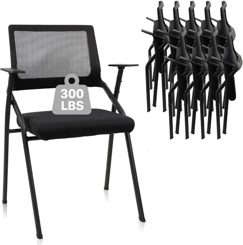 Miniatura 13 de CLATINA Sillas de oficina apilables y plegables con soporte lumbar ergonómico y cojín de asiento grueso, silla de recepción de tela de malla