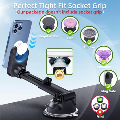 Miniatura 9 de pop-tech Soporte de teléfono de automóvil para Pop Socket: soporte de teléfono celular con ventosa para ventana de parabrisas de salpicadero