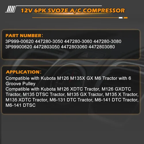 Miniatura 3 de Compresor de aire acondicionado 6PK SVO7E 3P999-00620 3P99900620 447280-3050 447280-3080 para Kubota M135GX GXDTC M13 pieza de repuesto