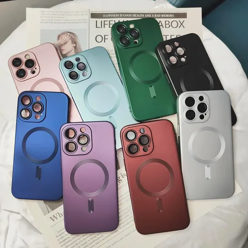 Miniatura 6 de ankofave Funda magnética para iPhone 12 Pro Max para mujer, a prueba de golpes, diseño metálico de lujo mate con protector completo de lente