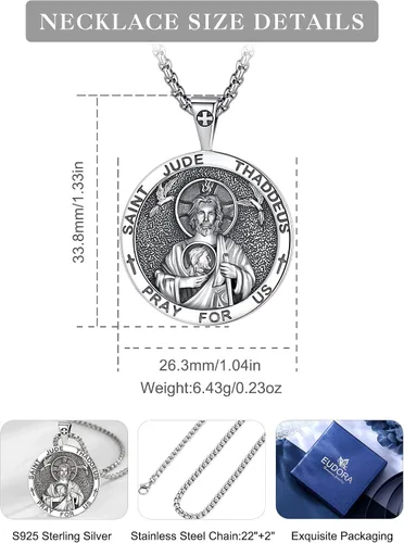 Miniatura 375 de EUDORA Collar de plata de ley 925, San Cristóbal y San Benito, San Miguel, Virgen María, San Judas Tadeo, Cruz de Buen Pastor y Arcángel, Medalla
