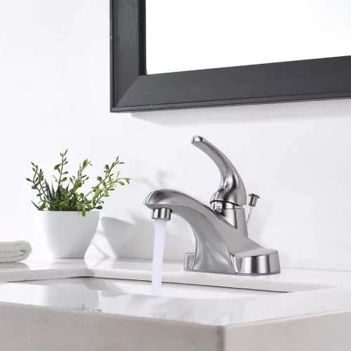 Miniatura 8 de WOWOW Grifo de Baño 1 Manija Arco Bajo Grifo de Fregadero de Baño de Una Manija de 4 Pulgadas con Centro de 4 Pulgadas, Grifo de Baño con Montaje